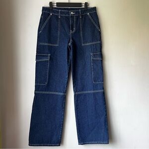 No Boundaries Dark Wash Denim Straight Leg Cargo Jeans M 8-10
